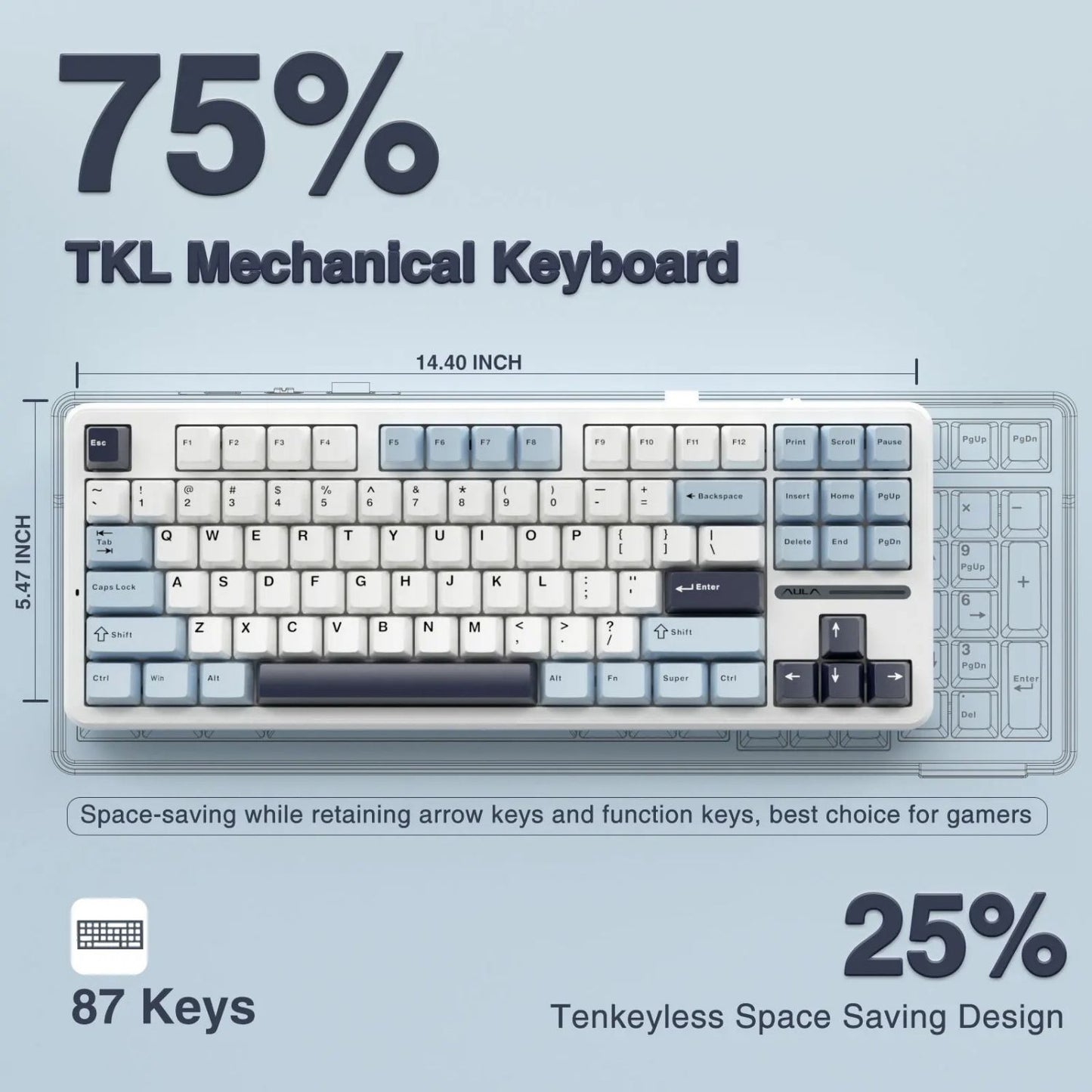 Mechanical Keyboard Tri-Mode Wireless RGB 87 Key Hot-Swappable with Noise Reduction and PBT Keycaps