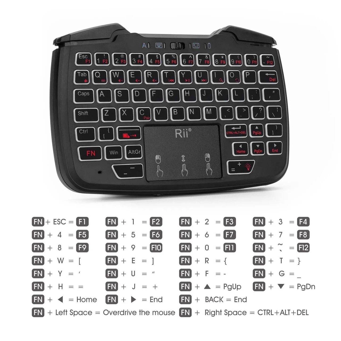 Rii Mini Wireless Game Controller Keyboard Combo with Touchpad & Backlit