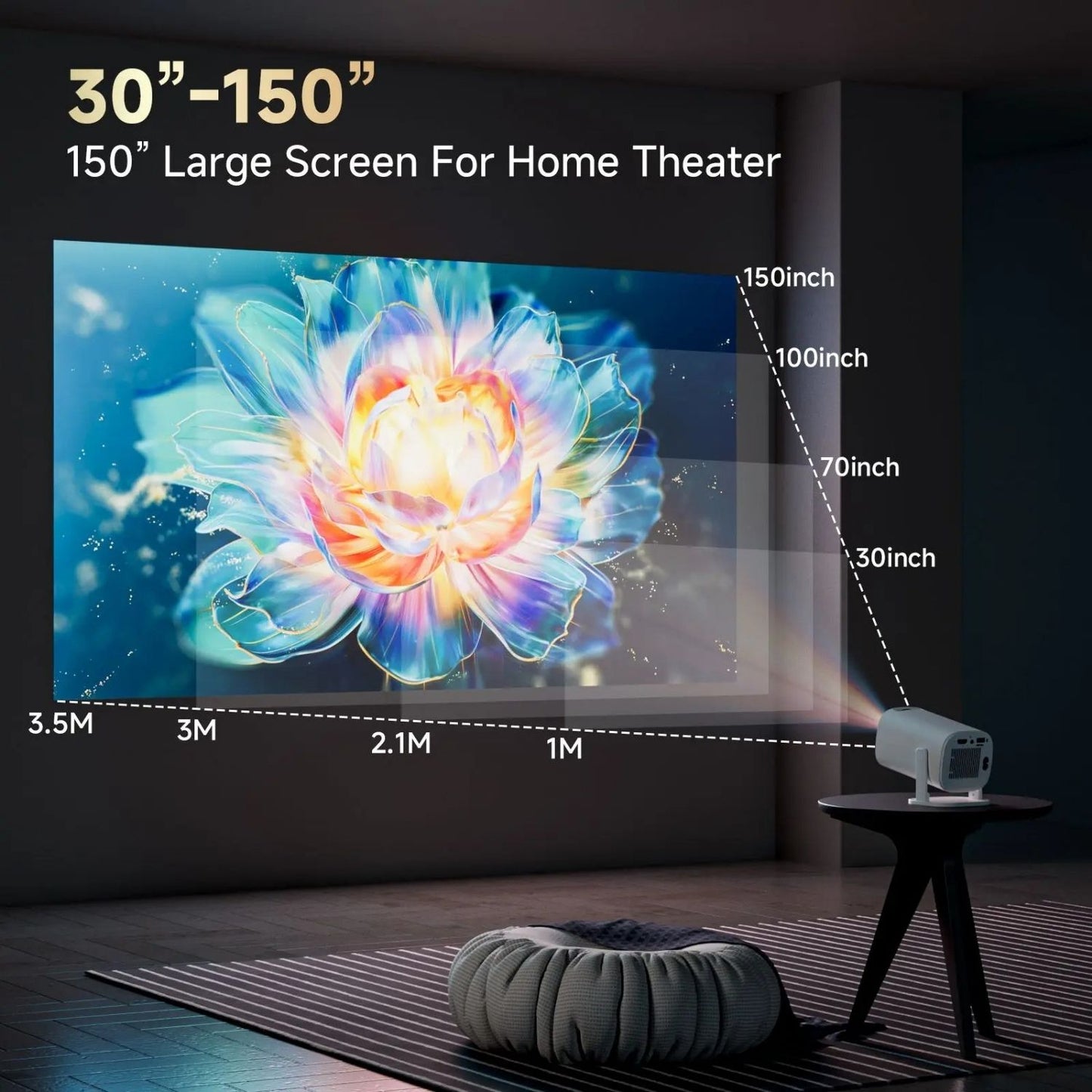 Smart Mini Projector 720P HD, 4K Support Portable Home Cinema