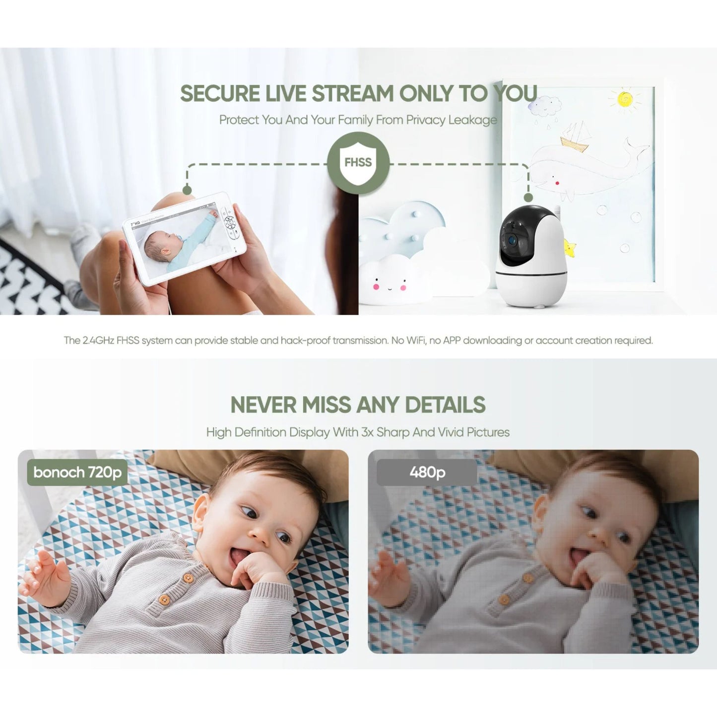 Baby Monitor 7" HD Split Screen
