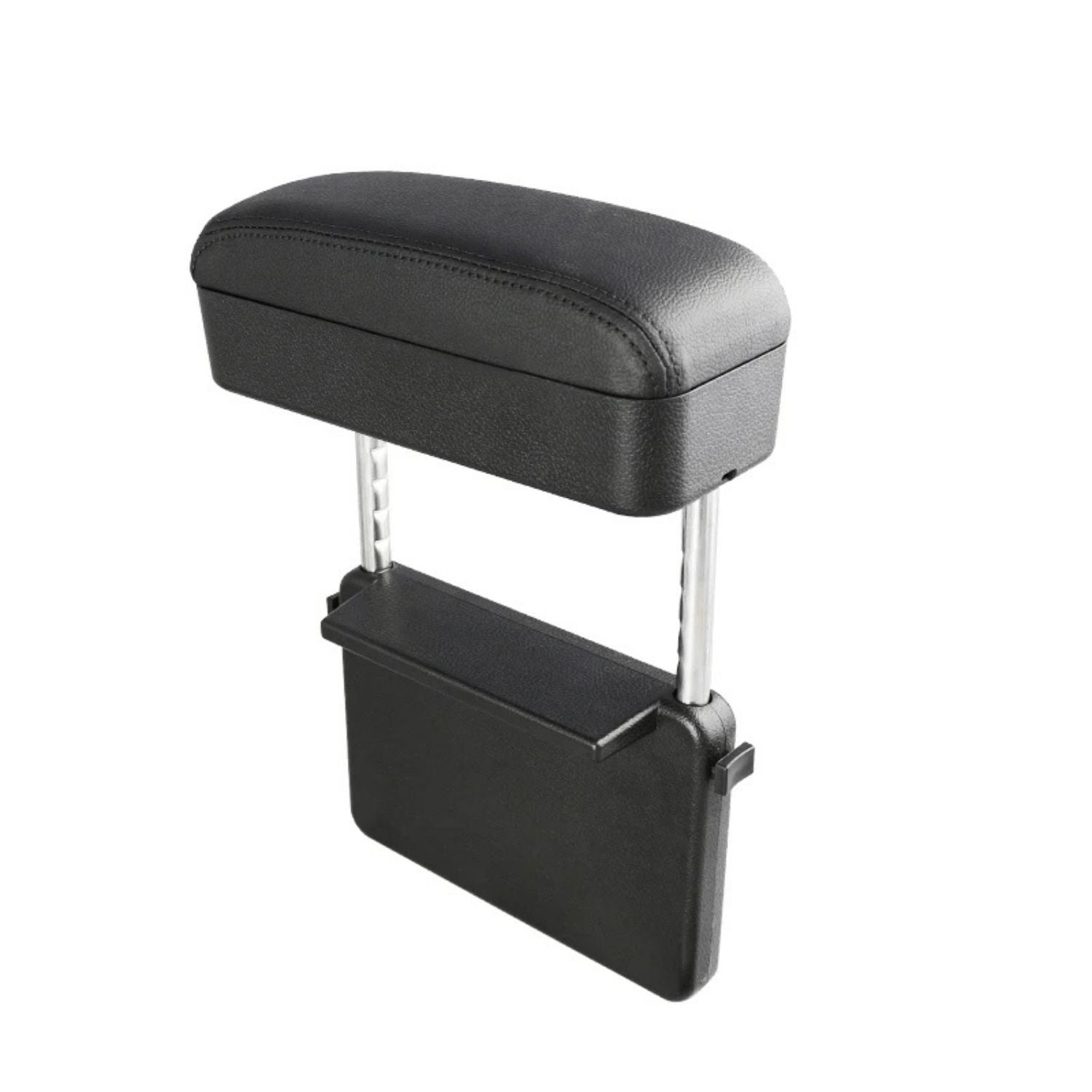 Black car armrest with storage compartment on a white background