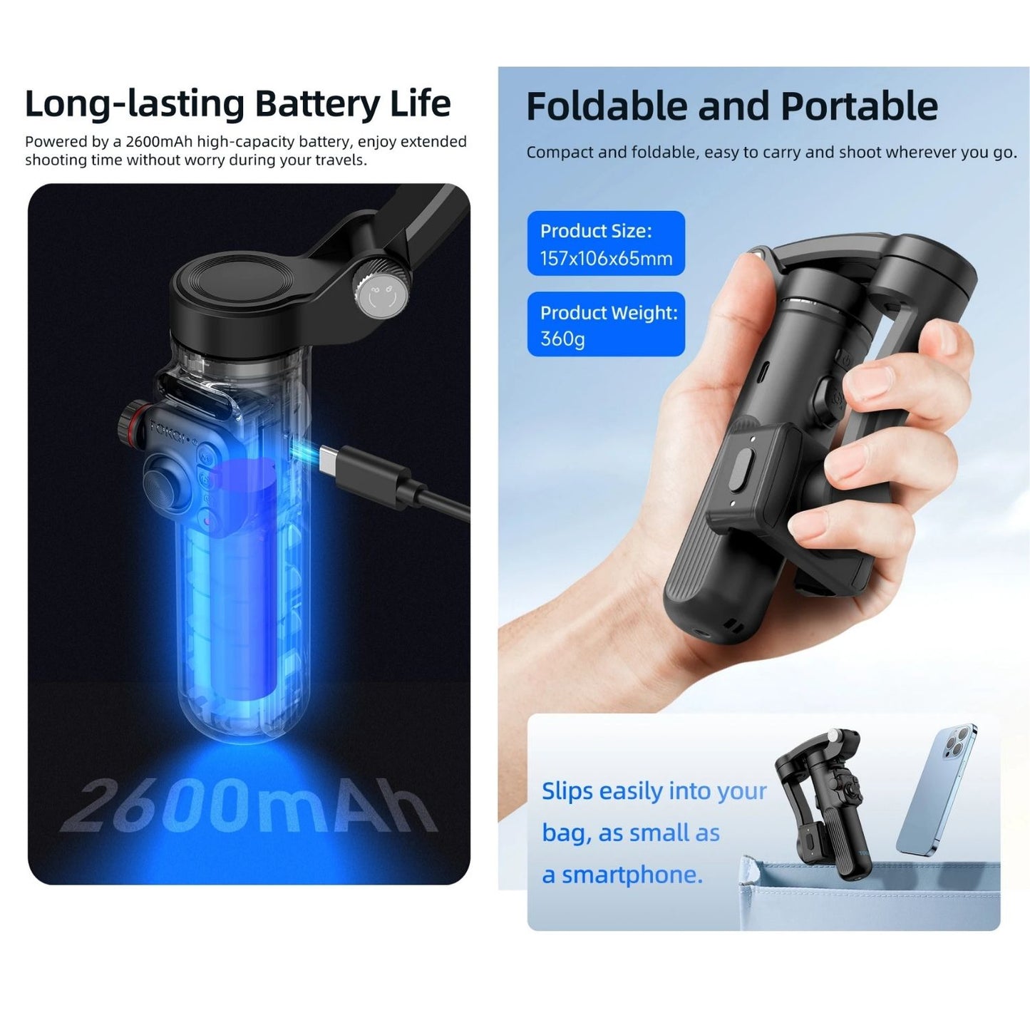 Handheld 3-Axis Smartphone Gimbal Stabilizer with Tripod, Remote & AI Tracking for iPhone and Android