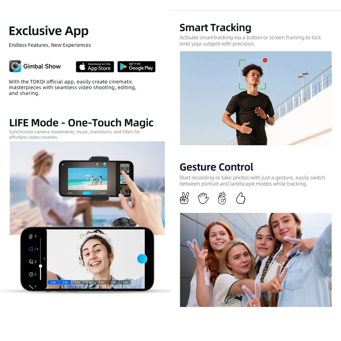 Handheld 3-Axis Smartphone Gimbal Stabilizer with Tripod, Remote & AI Tracking for iPhone and Android