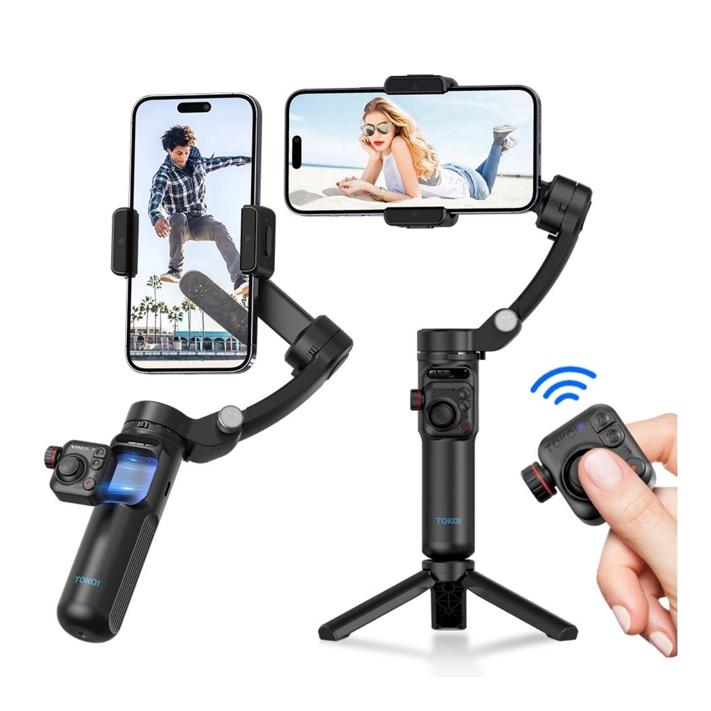 Handheld 3-Axis Smartphone Gimbal Stabilizer with Tripod, Remote & AI Tracking for iPhone and Android