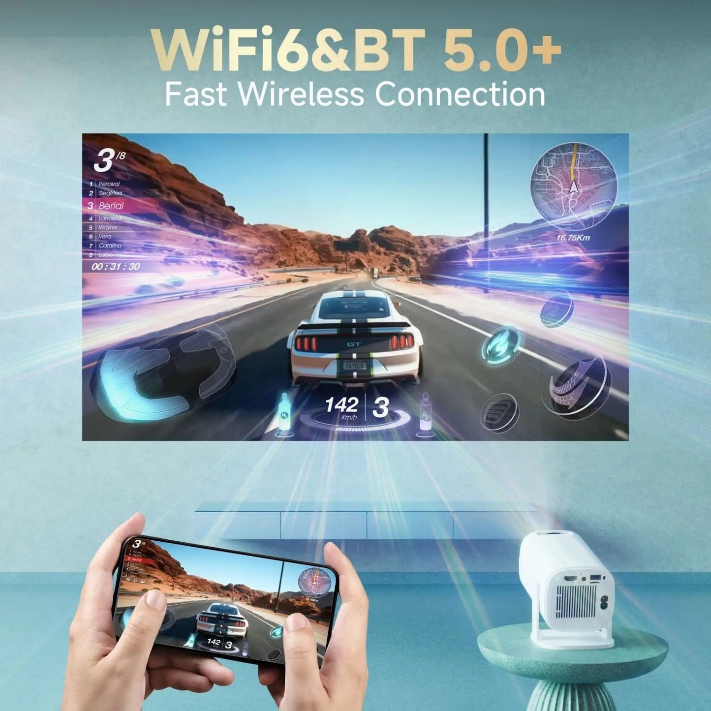 Smart Mini Projector 720P HD, 4K Support Portable Home Cinema