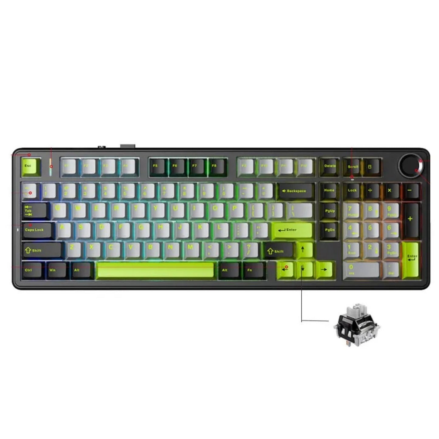 Gaming Mechanical Keyboard 100 Keys Hot-Swappable Tri-Mode Wireless Keyboard with RGB and Media Knob