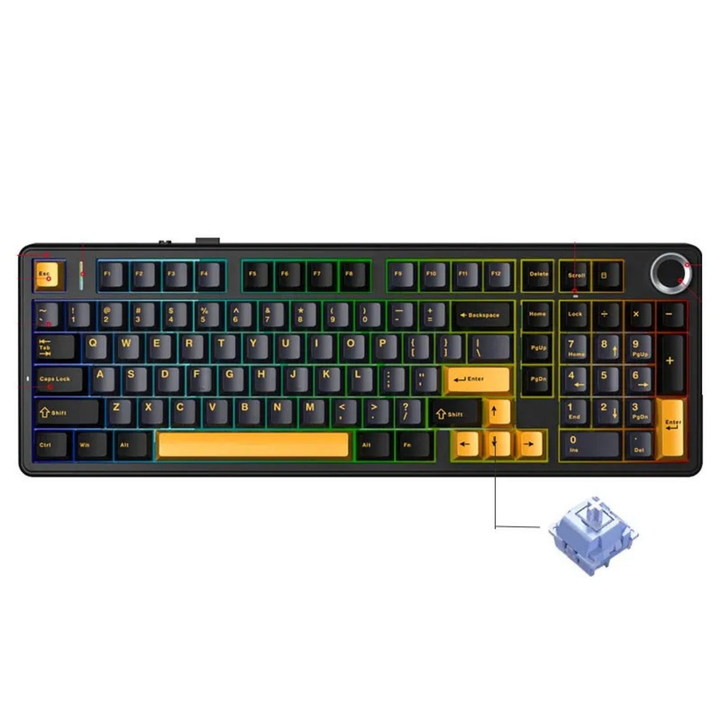 Gaming Mechanical Keyboard 100 Keys Hot-Swappable Tri-Mode Wireless Keyboard with RGB and Media Knob