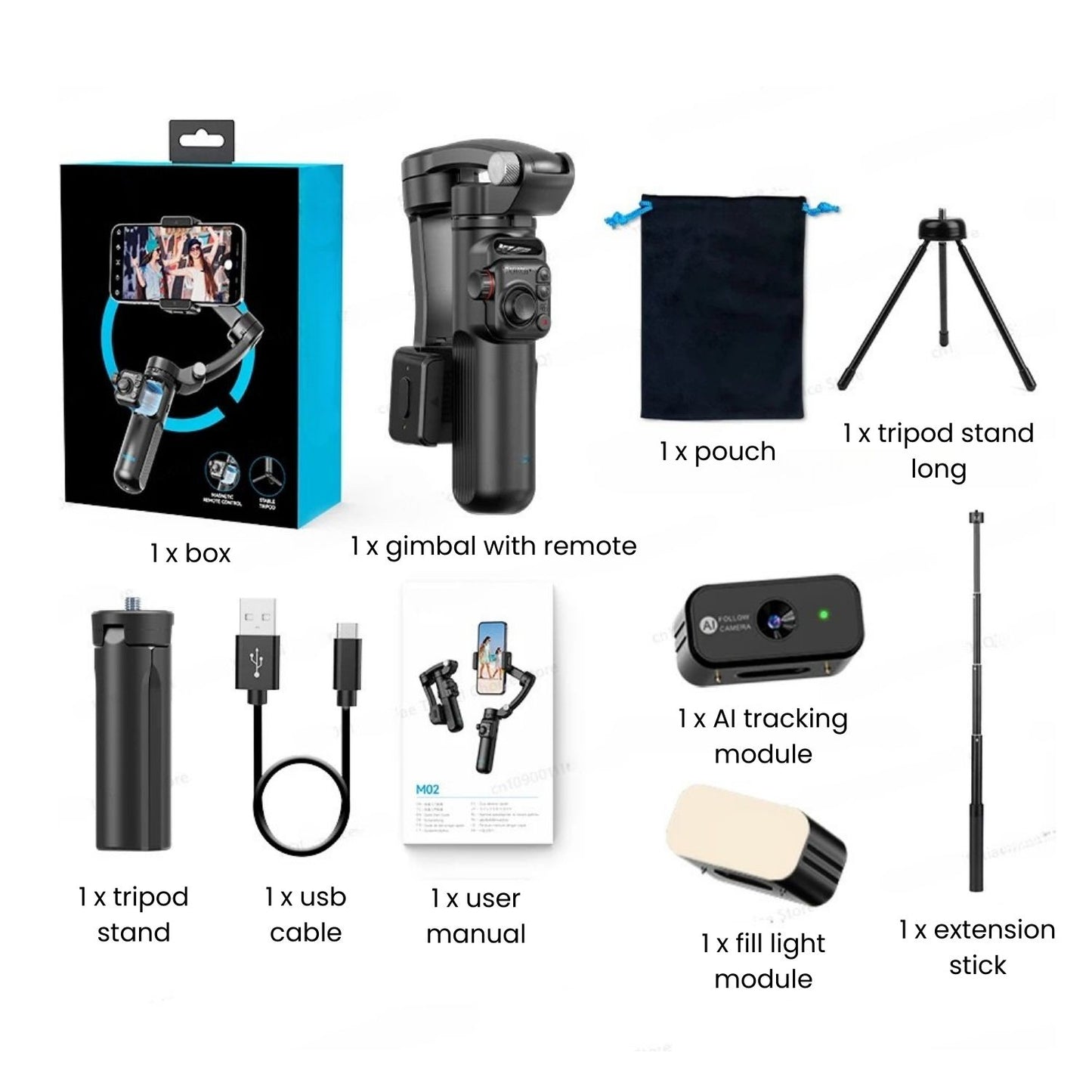 Handheld 3-Axis Smartphone Gimbal Stabilizer with Tripod, Remote & AI Tracking for iPhone and Android