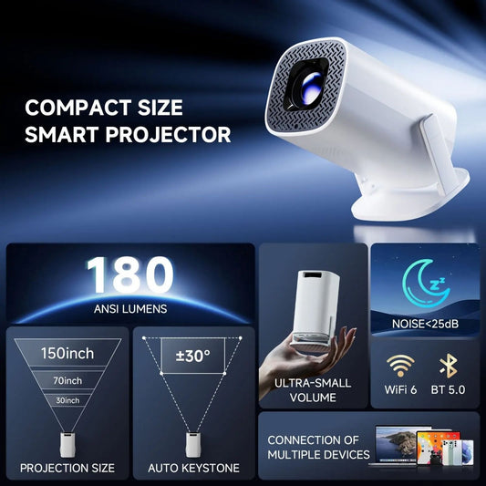 Smart Mini Projector 720P HD, 4K Support Portable Home Cinema