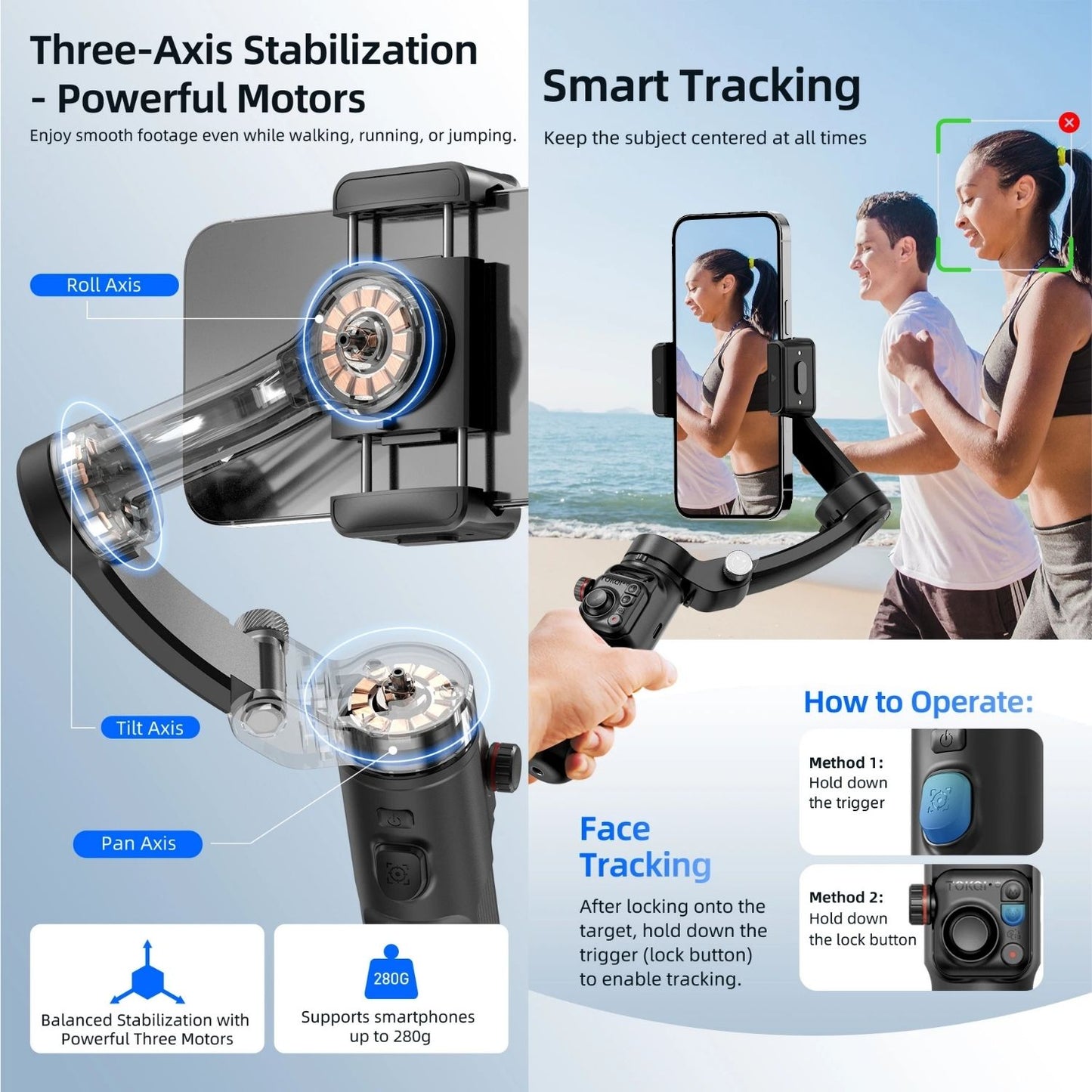 Handheld 3-Axis Smartphone Gimbal Stabilizer with Tripod, Remote & AI Tracking for iPhone and Android