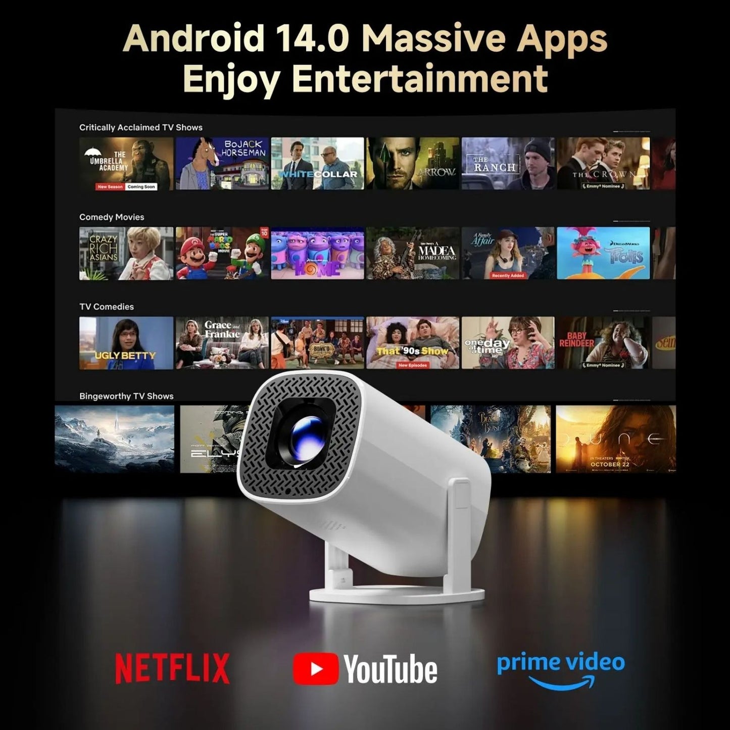 Smart Mini Projector 720P HD, 4K Support Portable Home Cinema