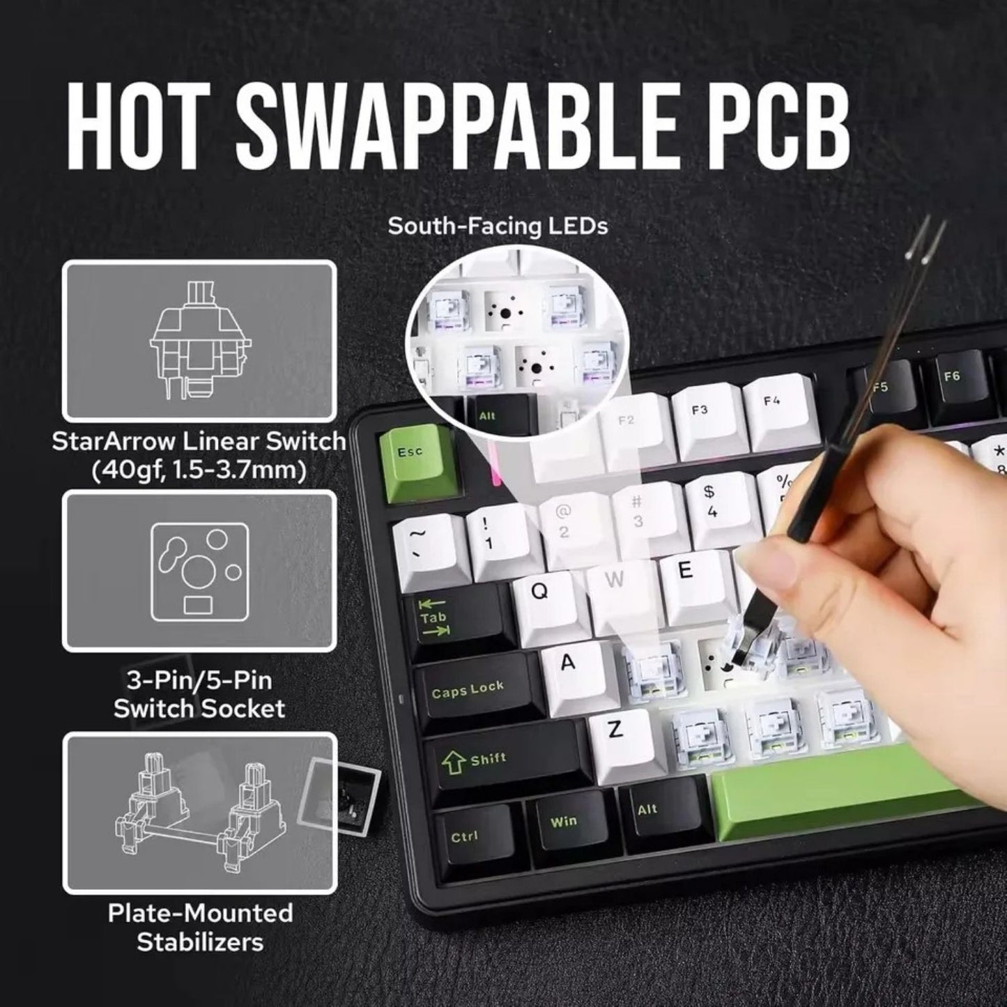 Gaming Mechanical Keyboard 100 Keys Hot-Swappable Tri-Mode Wireless Keyboard with RGB and Media Knob